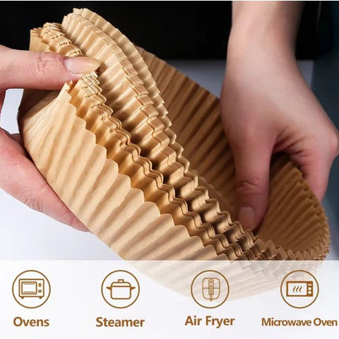 Image of Carta Forno Friggitrice Aria 100 Pezzi 20cm Marrone Tonda Microonde Monouso - Offershop.it