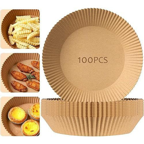 Image of Carta Forno Friggitrice Aria 100 Pezzi 20cm Marrone Tonda Microonde Monouso - Offershop.it