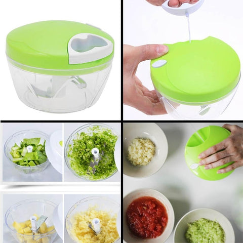 Image of Tritatutto Manuale Affetta Verdure Frutta Carne 3 Lame Acciaio Corda - Offershop.it