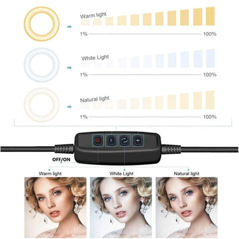 Image of Luce Anello Led 30cm USB Treppiede 3 Luci Video Foto Selfie Cellulare - Offershop.it