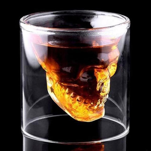 Image of Bicchiere in Vetro con Teschio 75 ml per Whisky Vodka Liquore Grappa Shot - Offershop.it