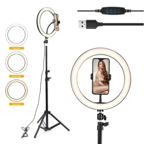 Image of Luce Anello Led 30cm USB Treppiede 3 Luci Video Foto Selfie Cellulare - Offershop.it