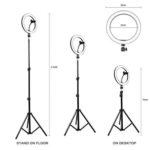 Luce Anello Led 30cm USB Treppiede 3 Luci Video Foto Selfie Cellulare - Offershop.it