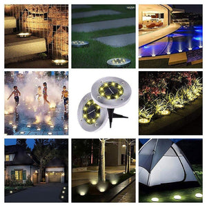 Faro 8 Led Lampada Solare Luce Bianca Tondo Disco 4 Pezzi Giardino - Offershop.it