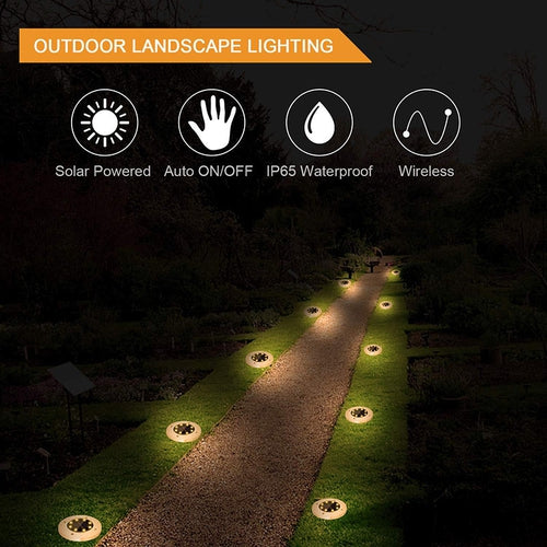 Faro 8 Led Lampada Solare Luce Bianca Tondo Disco 4 Pezzi Giardino - Offershop.it