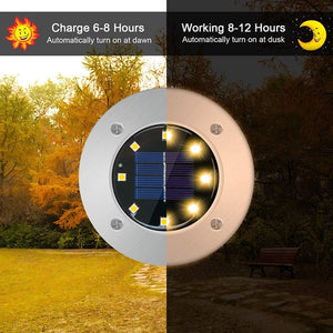 Faro 8 Led Lampada Solare Luce Bianca Tondo Disco 4 Pezzi Giardino - Offershop.it