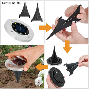 Faro 8 Led Lampada Solare Luce Bianca Tondo Disco 4 Pezzi Giardino - Offershop.it