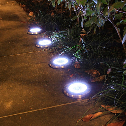 Faro 8 Led Lampada Solare Luce Bianca Tondo Disco 4 Pezzi Giardino - Offershop.it