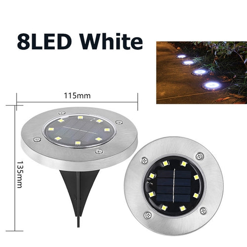 Faro 8 Led Lampada Solare Luce Bianca Tondo Disco 4 Pezzi Giardino - Offershop.it