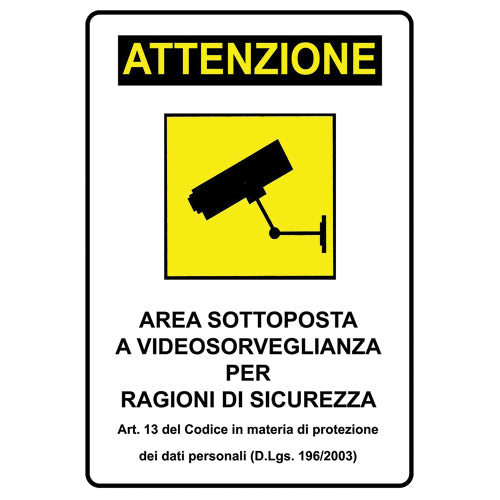 Cartello Segnaletica Attenzione Area Videosorveglianza Sicurezza 20X30 cm - Offershop.it