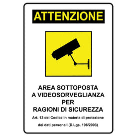Cartello Segnaletica Attenzione Area Videosorveglianza Sicurezza 20X30 cm - Offershop.it