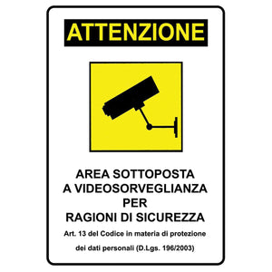 Cartello Segnaletica Attenzione Area Videosorveglianza Sicurezza 20X30 cm - Offershop.it