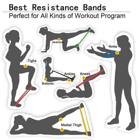 Image of Set Elastici Bande Fitness 11 Pezzi 5 Fasce Maniglie Cavi Allenamento Casa - Offershop.it