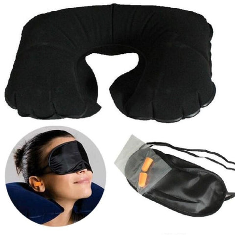 Image of Set Viaggio 3 Pezzi Cuscino Collo Gonfiabile Mascherina Occhi Tappi Orecchie - Offershop.it