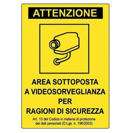 Cartello Segnaletica Attenzione Area Videosorveglianza Giallo 20X30 cm - Offershop.it