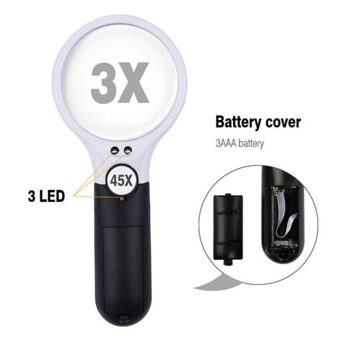 Image of Lente Ingrandimento 3 Luci Led 2 in 1 3X 45X Illuminata Portatile Tascabile - Offershop.it