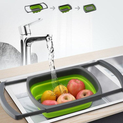 Image of Scolapasta Pieghevole Allungabile Silicone Maniglie Cibo Pasta Frutta Verdura - Offershop.it