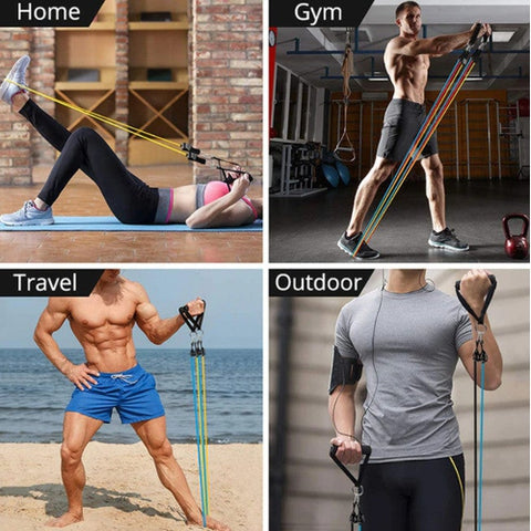 Image of Set Elastici Bande Fitness 11 Pezzi 5 Fasce Maniglie Cavi Allenamento Casa - Offershop.it