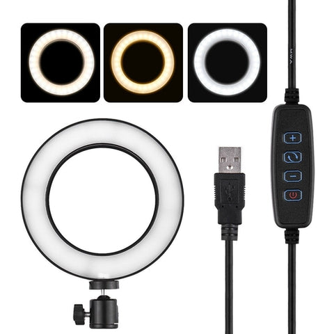 Image of Luce Anello Led 16cm USB Treppiede 3 Luci Video Foto Selfie Cellulare - Offershop.it