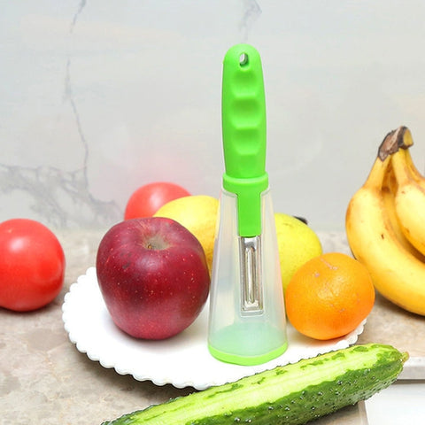 Image of Pela Verdure Contenitore Lama Acciaio Inox Sbuccia Ortaggi Frutta Carote - Offershop.it