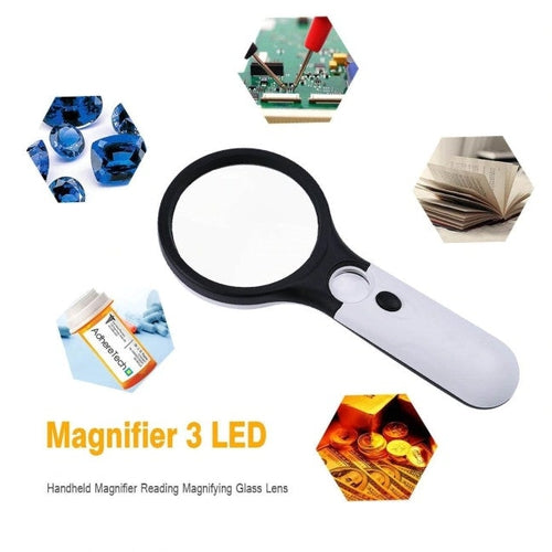 Lente Ingrandimento 3 Luci Led 2 in 1 3X 45X Illuminata Portatile Tascabile - Offershop.it