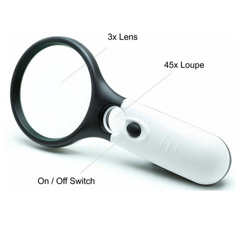 Image of Lente Ingrandimento 3 Luci Led 2 in 1 3X 45X Illuminata Portatile Tascabile - Offershop.it