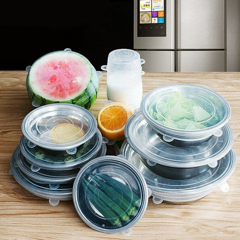 Image of Coperchio Silicone 6 Pezzi Estendibile Conserva Alimenti Cibo Riutilizzabile - Offershop.it