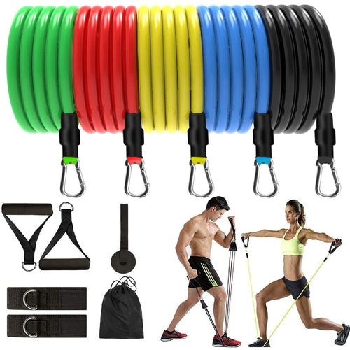 Set Elastici Bande Fitness 11 Pezzi 5 Fasce Maniglie Cavi Allenamento Casa - Offershop.it
