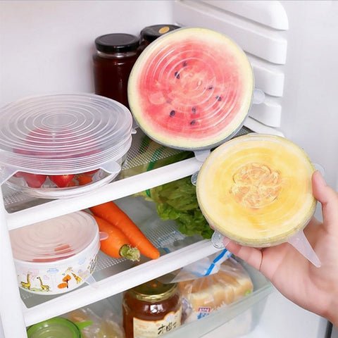 Image of Coperchio Silicone 6 Pezzi Estendibile Conserva Alimenti Cibo Riutilizzabile - Offershop.it