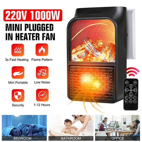 Image of Mini Stufa Elettrica Effetto Camino Legna Fuoco 1000W Telecomando Termostato - Offershop.it