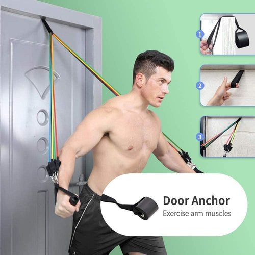 Set Elastici Bande Fitness 11 Pezzi 5 Fasce Maniglie Cavi Allenamento Casa - Offershop.it