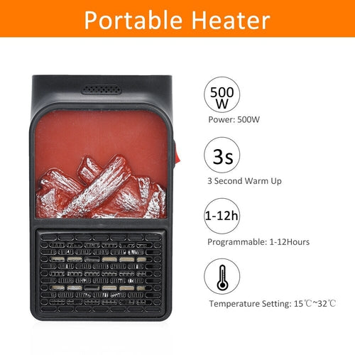 Mini Stufa Elettrica Effetto Camino Legna Fuoco 500W Telecomando 15/32 gradi - Offershop.it