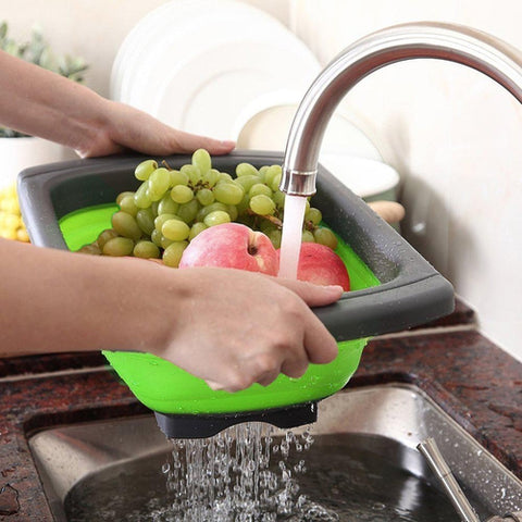 Image of Scolapasta Pieghevole Allungabile Silicone Maniglie Cibo Pasta Frutta Verdura - Offershop.it