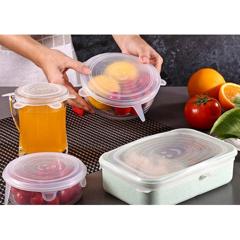 Image of Coperchio Silicone 6 Pezzi Estendibile Conserva Alimenti Cibo Riutilizzabile - Offershop.it