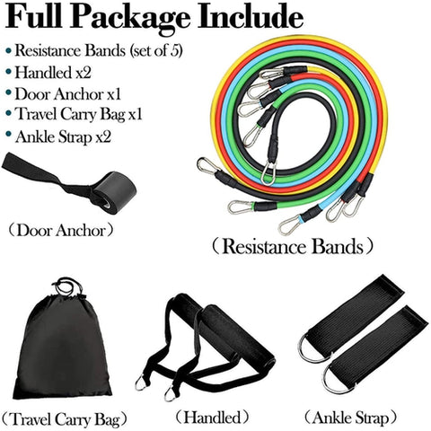 Image of Set Elastici Bande Fitness 11 Pezzi 5 Fasce Maniglie Cavi Allenamento Casa - Offershop.it