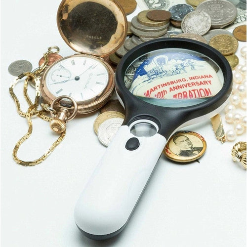 Lente Ingrandimento 3 Luci Led 2 in 1 3X 45X Illuminata Portatile Tascabile - Offershop.it