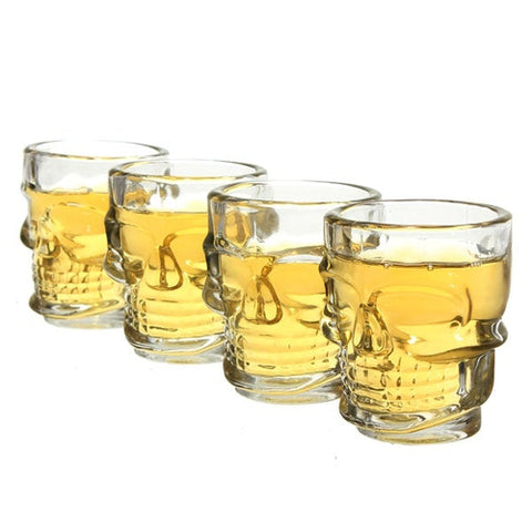 Image of Set 4 Bicchierini in Vetro con Teschio per Whisky Vodka Liquore Grappa Shot - Offershop.it