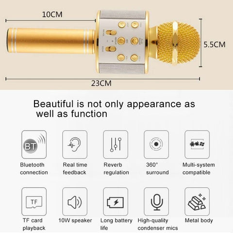Image of Microfono Karaoke Wireless Bluetooth Portatile Registratore Mp3 Altoparlante - Offershop.it